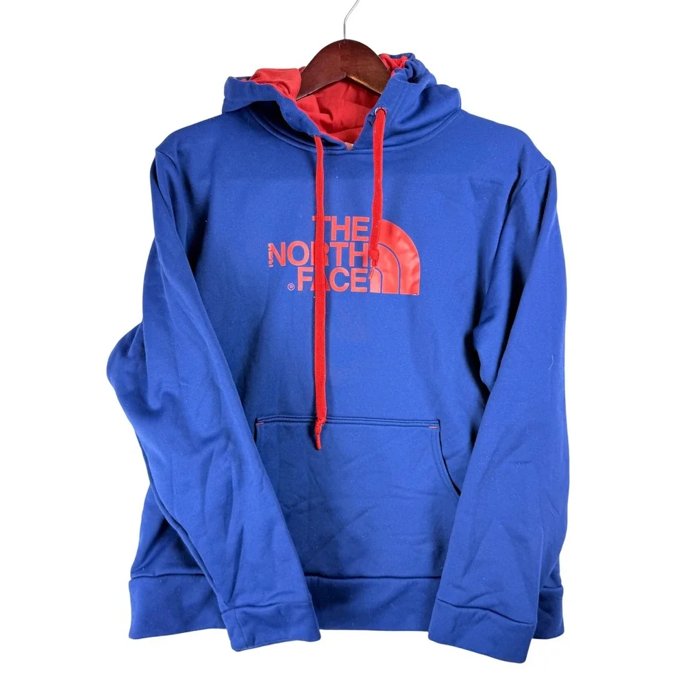 The North Face Hoodie Large Blue Red Logo Pullover Gorpcore Outdoorsy Sporty